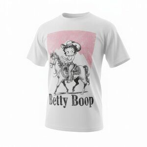 Betty Boop T-shirt cream cowgirl on horse Rustic Brisco graphic Large